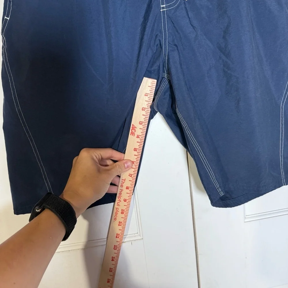 Nike Men’s Swim Trunks Navy Blue White Swoosh Size Large Y2K Swim Summer